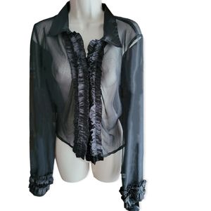 NEW Black Sheer Long Sleeve Blouse Size M/L